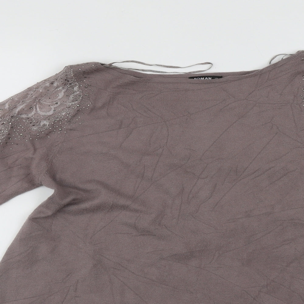Roman Womens Beige Round Neck  Viscose Pullover Jumper Size 12