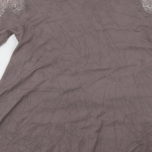 Roman Womens Beige Round Neck  Viscose Pullover Jumper Size 12