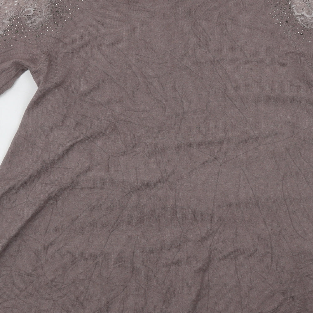 Roman Womens Beige Round Neck  Viscose Pullover Jumper Size 12