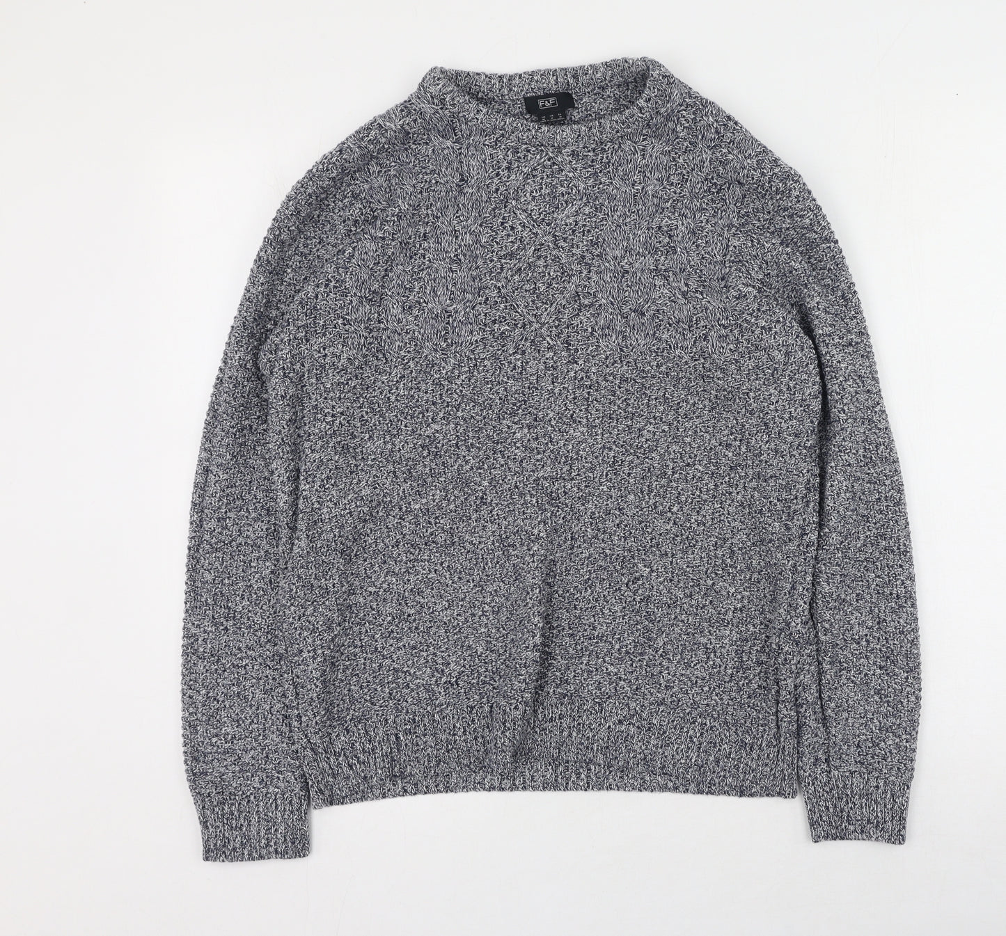 F&F Mens Grey Round Neck  Cotton Pullover Jumper Size M