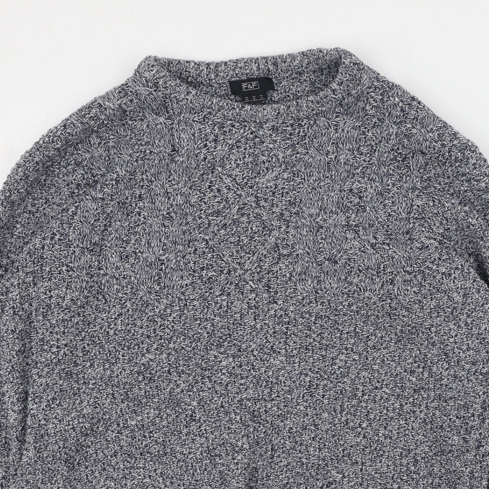 F&F Mens Grey Round Neck  Cotton Pullover Jumper Size M