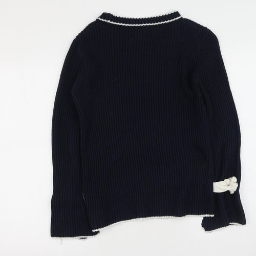 Papaya Womens Blue Round Neck  Acrylic Pullover Jumper Size S