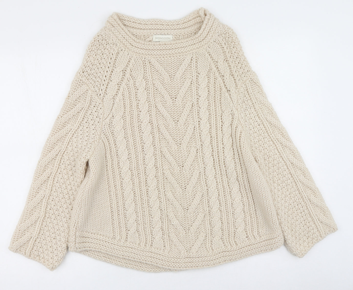 Monsoon Womens Beige Round Neck  Acrylic Pullover Jumper Size M