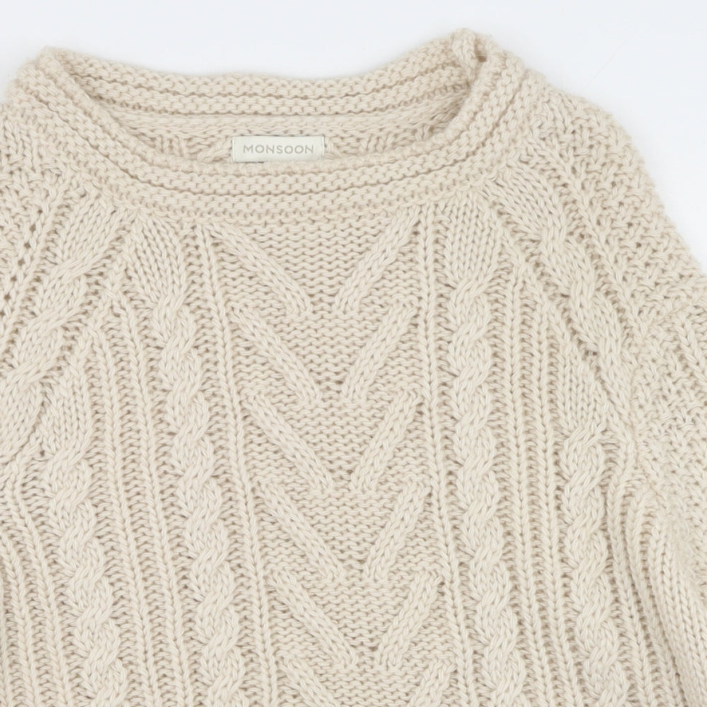 Monsoon Womens Beige Round Neck  Acrylic Pullover Jumper Size M