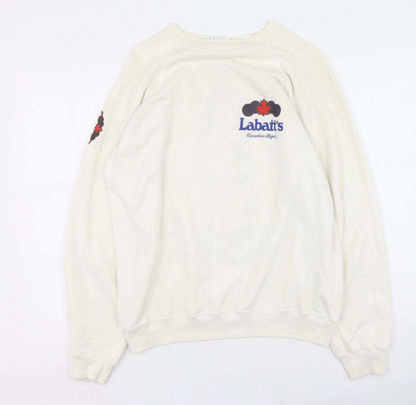 hannes roether Womens White Round Neck  Cotton Pullover Jumper Size L   - Husky