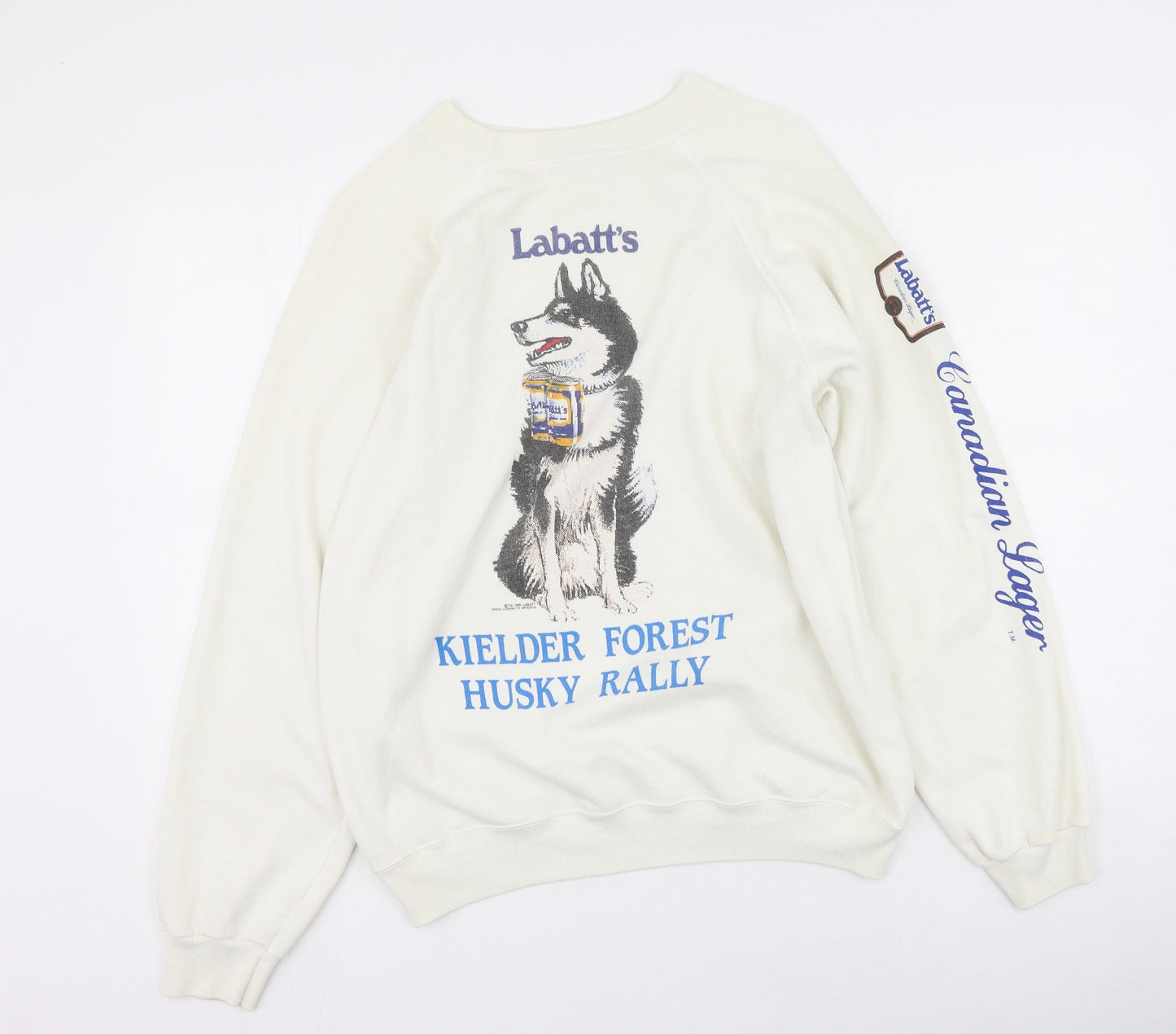 hannes roether Womens White Round Neck  Cotton Pullover Jumper Size L   - Husky