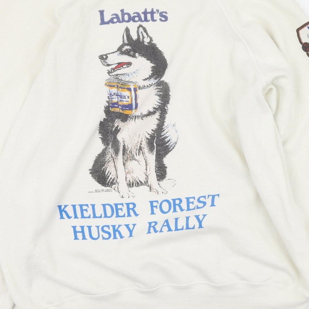 hannes roether Womens White Round Neck  Cotton Pullover Jumper Size L   - Husky