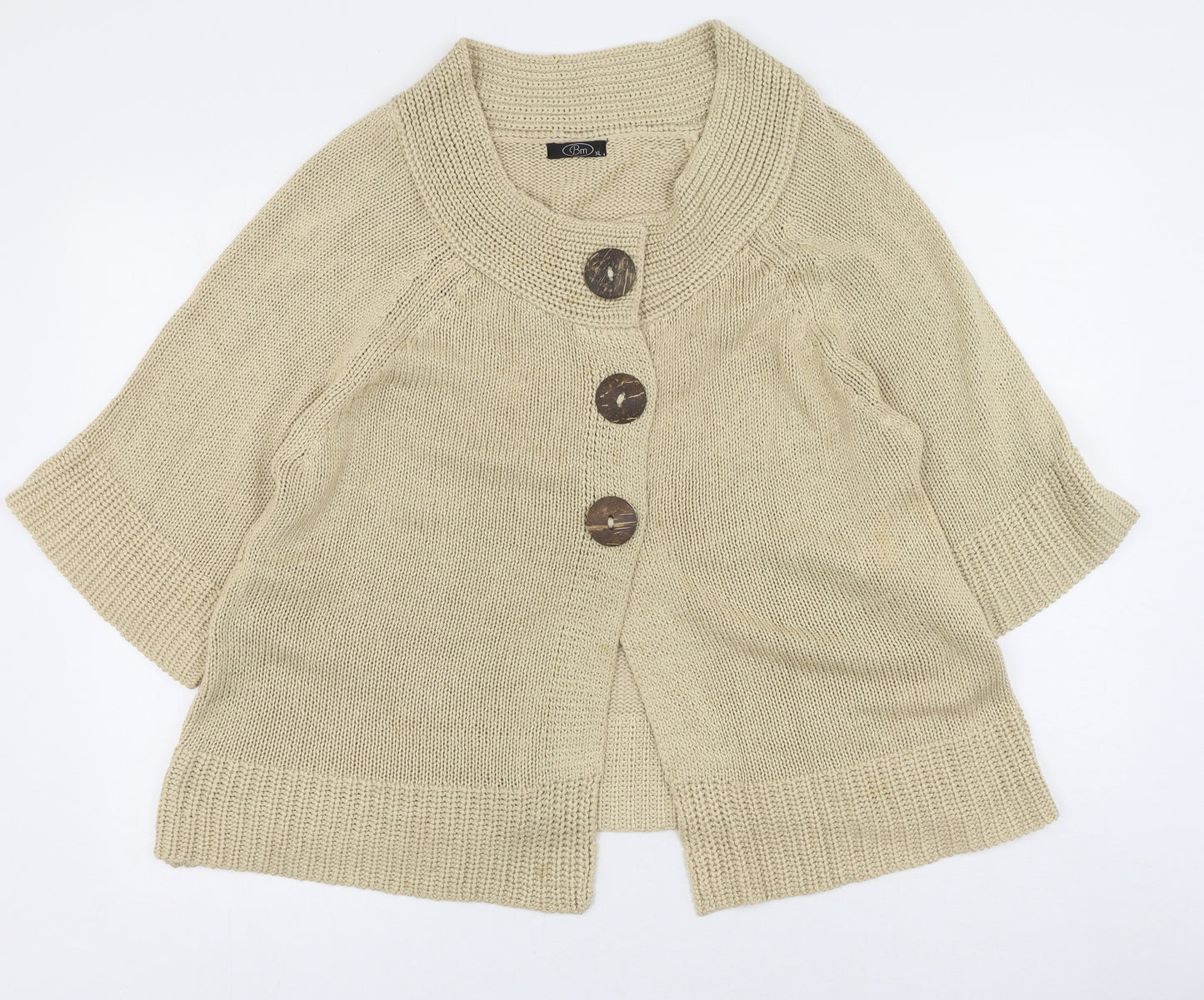 BM Womens Brown Round Neck  Acrylic Cardigan Jumper Size XL