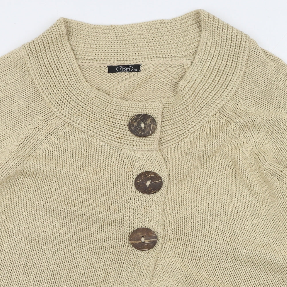 BM Womens Brown Round Neck  Acrylic Cardigan Jumper Size XL
