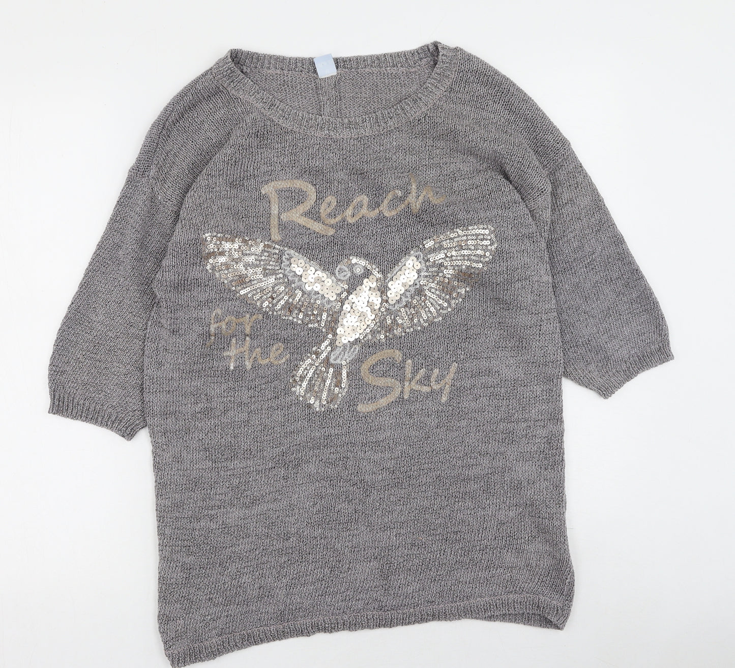 Marks and Spencer Womens Grey Round Neck  Cotton Pullover Jumper Size M