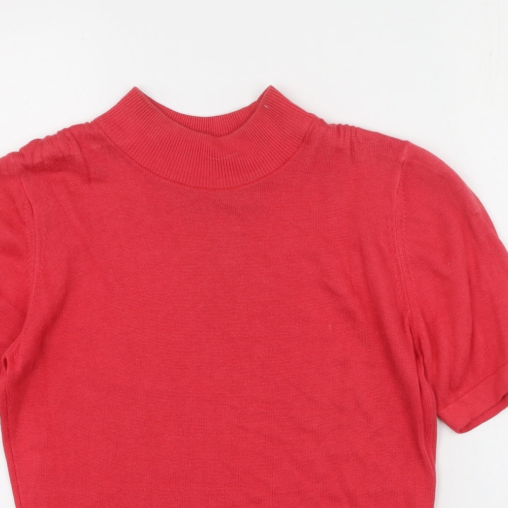 Country Casuals Womens Pink  Cotton Basic T-Shirt Size S High Neck