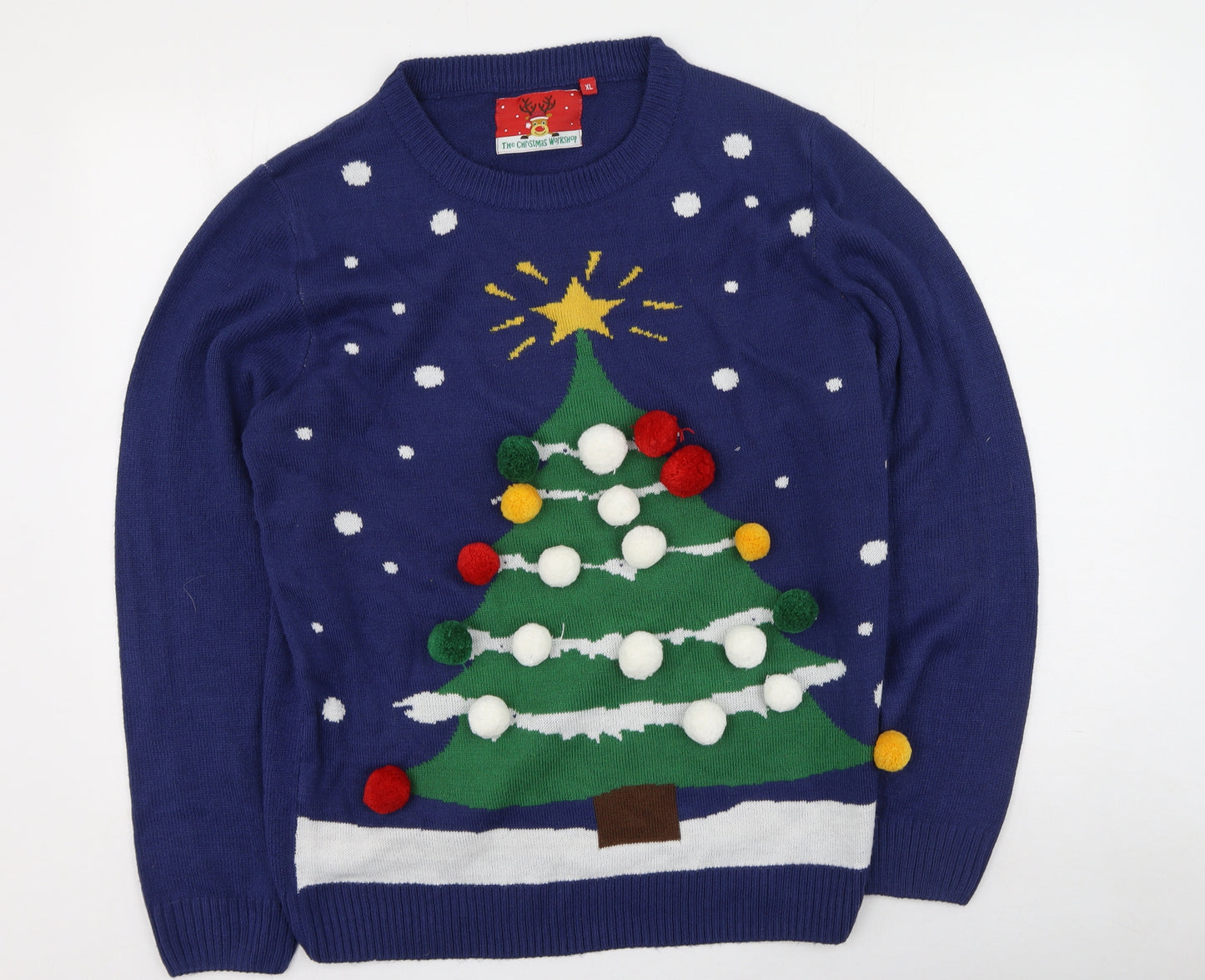Christmas Workshop Mens Blue Round Neck  Polyester Pullover Jumper Size XL   - Christmas Jumper
