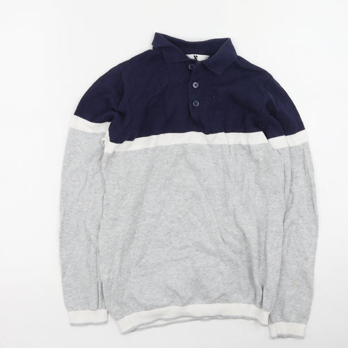 Very Boys Grey Collared Striped Cotton Pullover Jumper Size 11 Years