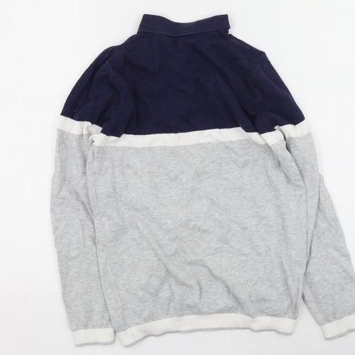 Very Boys Grey Collared Striped Cotton Pullover Jumper Size 11 Years