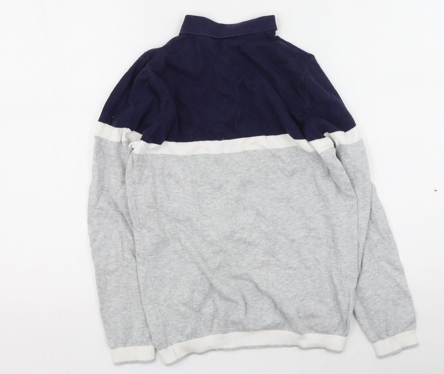 Very Boys Grey Collared Striped Cotton Pullover Jumper Size 11 Years