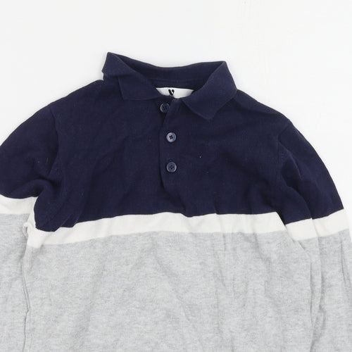 Very Boys Grey Collared Striped Cotton Pullover Jumper Size 11 Years