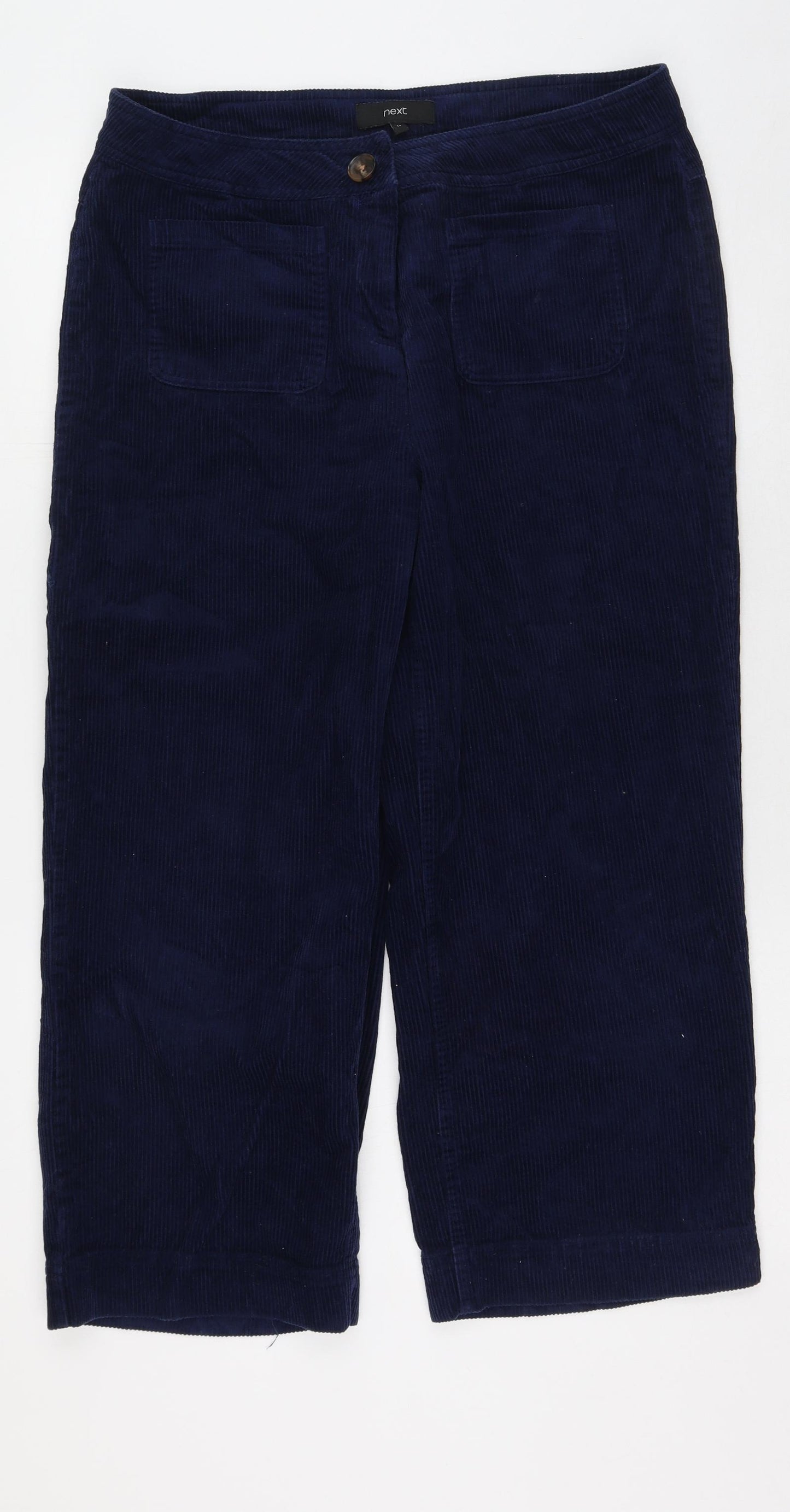 NEXT Womens Blue  Cotton Cropped Trousers Size 14 L25 in Regular