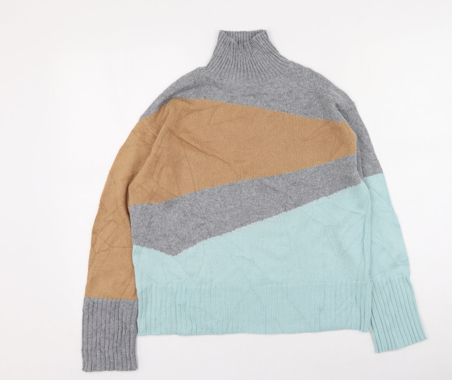 Peruna Womens Multicoloured High Neck Striped Cotton Pullover Jumper Size 10