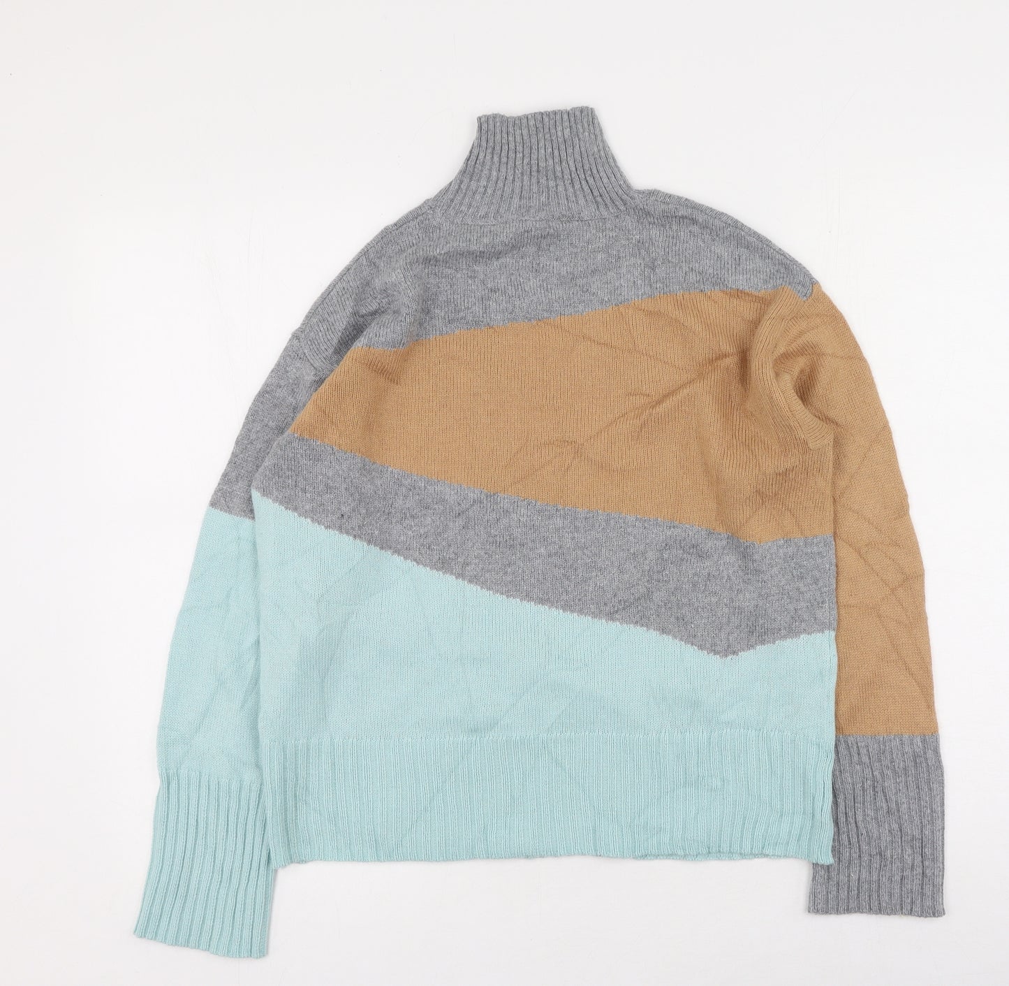 Peruna Womens Multicoloured High Neck Striped Cotton Pullover Jumper Size 10