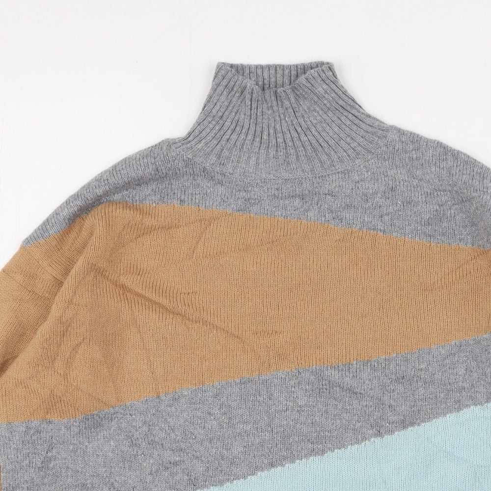 Peruna Womens Multicoloured High Neck Striped Cotton Pullover Jumper Size 10