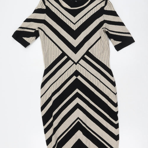 Belle Vere Womens Beige Geometric Viscose Bodycon  Size S  Round Neck