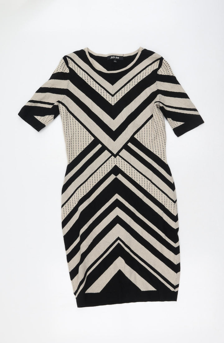Belle Vere Womens Beige Geometric Viscose Bodycon Size S Round Neck