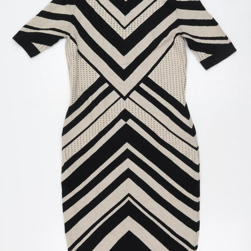 Belle Vere Womens Beige Geometric Viscose Bodycon  Size S  Round Neck
