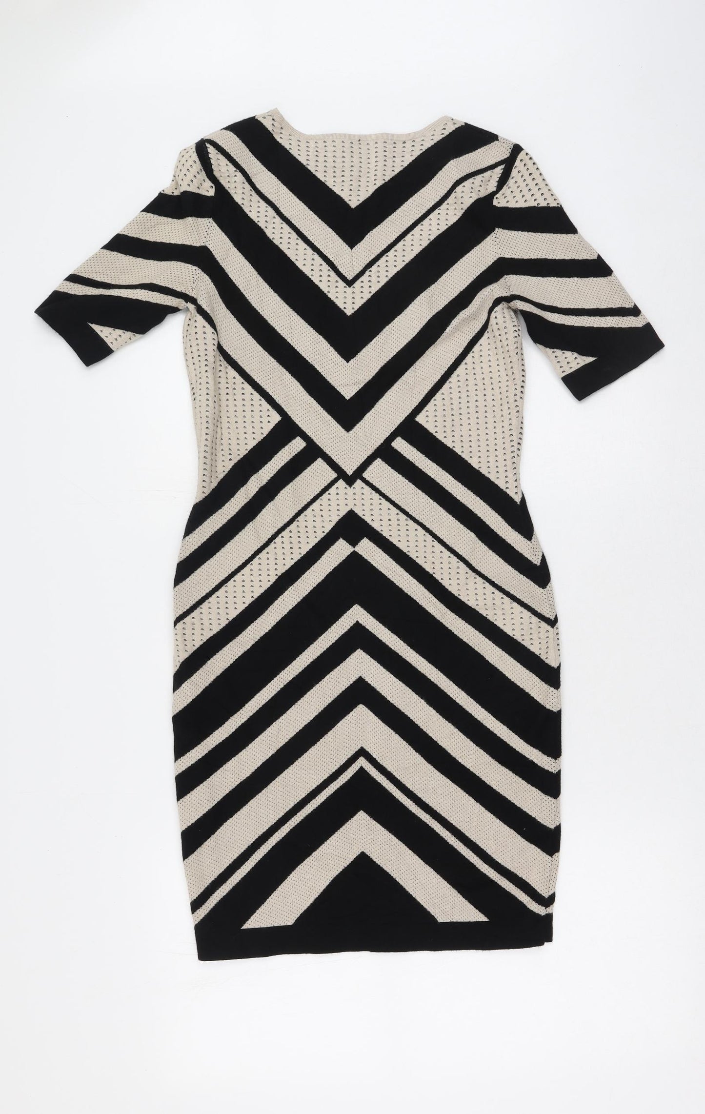 Belle Vere Womens Beige Geometric Viscose Bodycon  Size S  Round Neck
