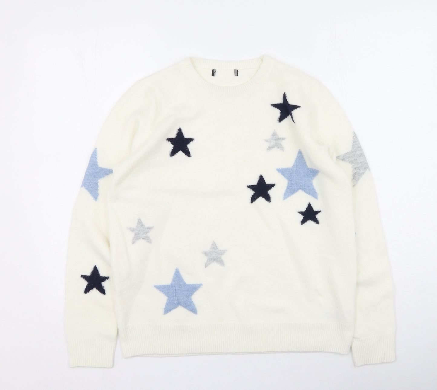 F&F Womens White Round Neck  Acrylic Pullover Jumper Size 10   - stars