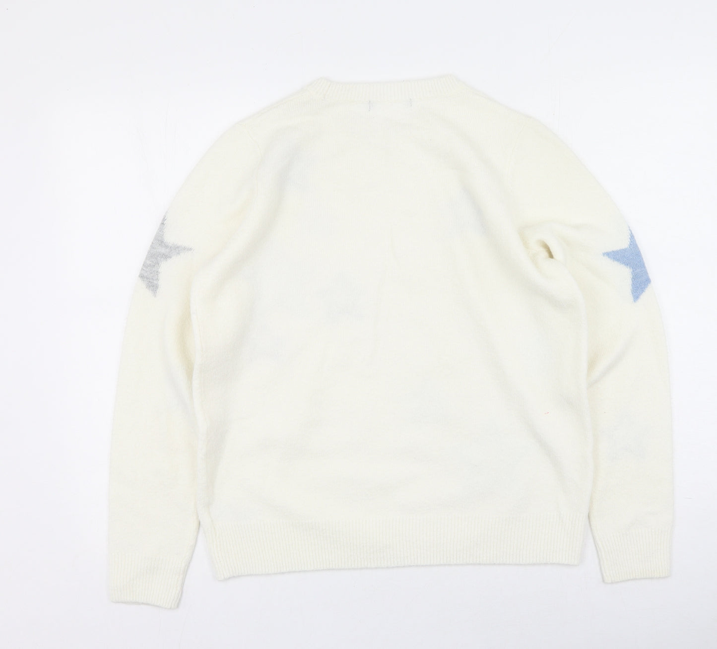 F&F Womens White Round Neck  Acrylic Pullover Jumper Size 10   - stars