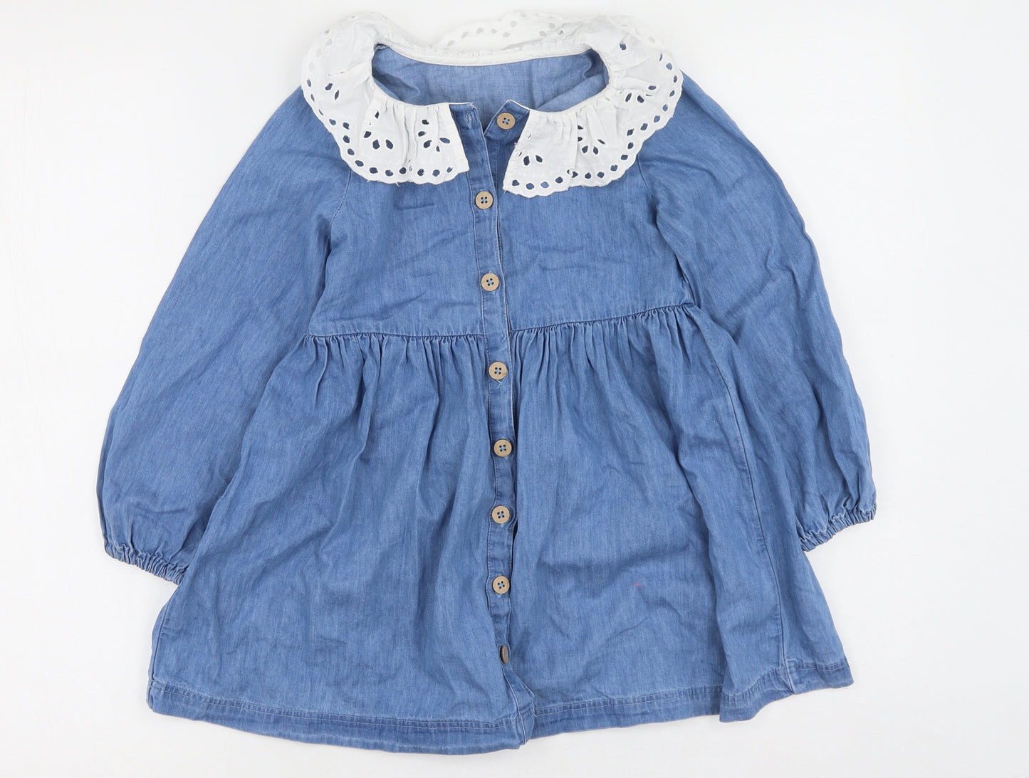 Dunnes Stores Girls Blue  Cotton Fit & Flare  Size 6-7 Years  Collared
