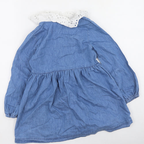 Dunnes Stores Girls Blue  Cotton Fit & Flare  Size 6-7 Years  Collared