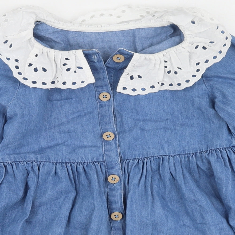 Dunnes Stores Girls Blue  Cotton Fit & Flare  Size 6-7 Years  Collared