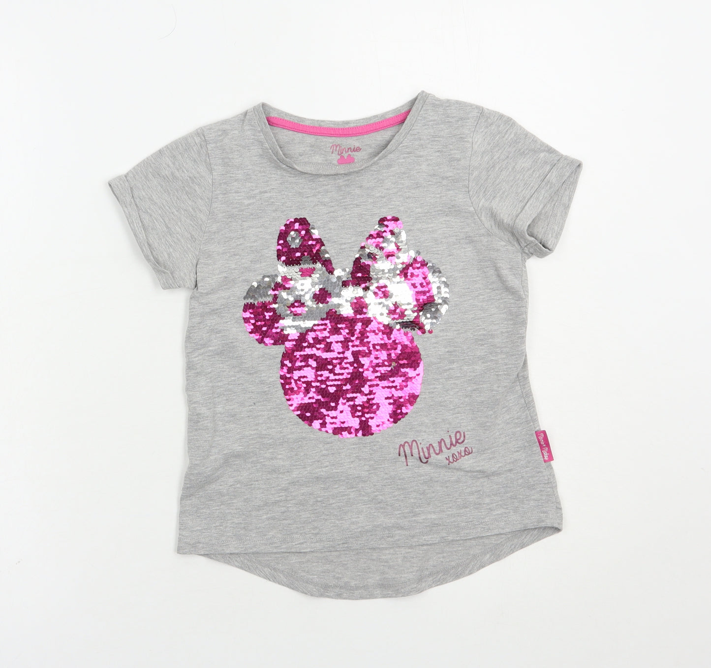 Matalan Girls Grey  Cotton Pullover T-Shirt Size 7 Years Crew Neck Pullover - Minnie Mouse
