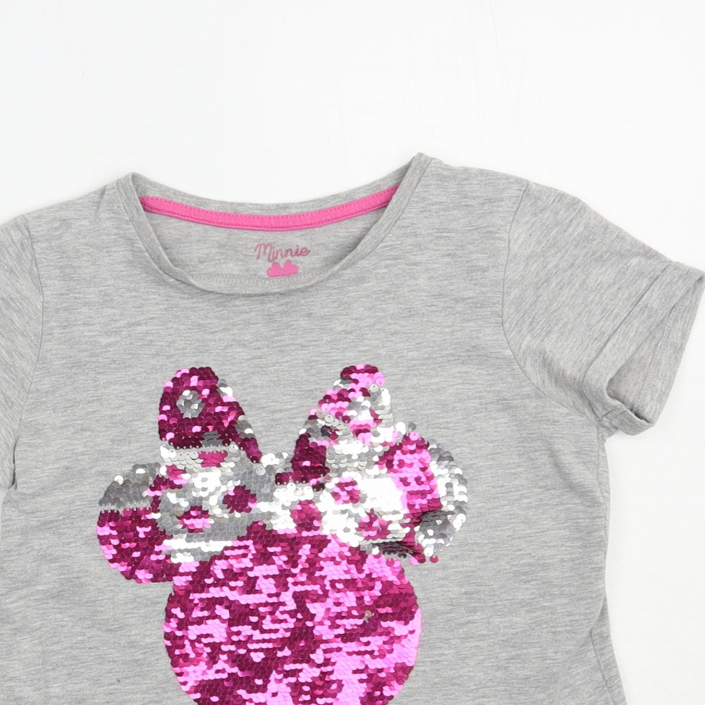 Matalan Girls Grey  Cotton Pullover T-Shirt Size 7 Years Crew Neck Pullover - Minnie Mouse
