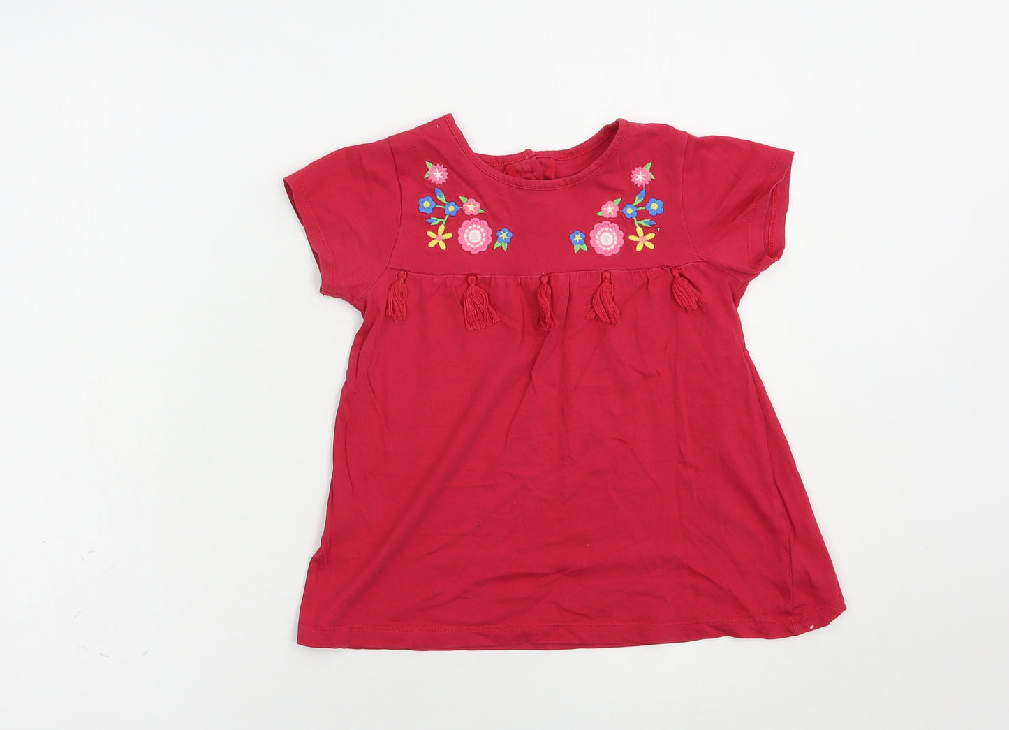Matalan Girls Red  Cotton Pullover T-Shirt Size 5-6 Years Crew Neck Pullover