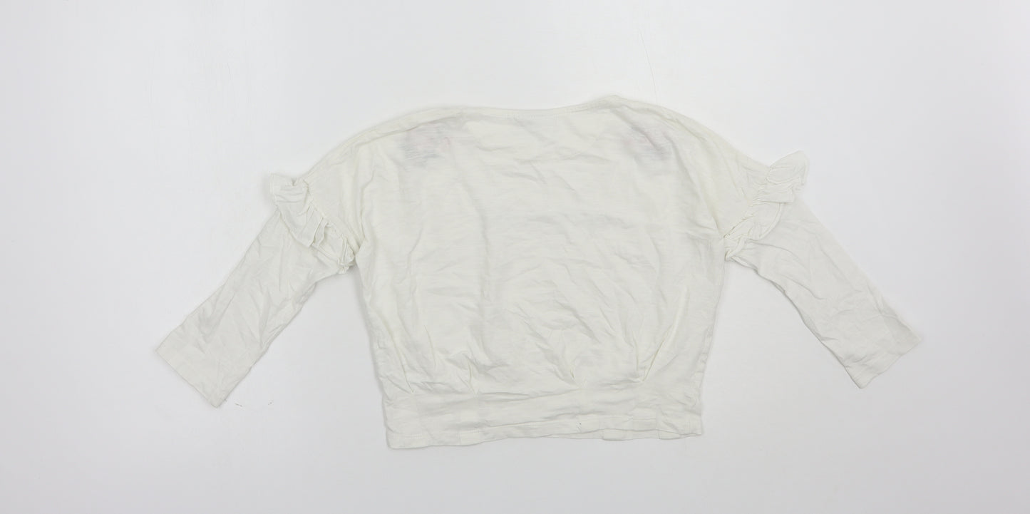 Matalan Girls White  Cotton Pullover T-Shirt Size 7 Years Crew Neck Pullover