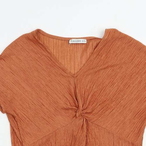 Gallery Womens Orange  Polyester Basic Blouse Size XS V-Neck