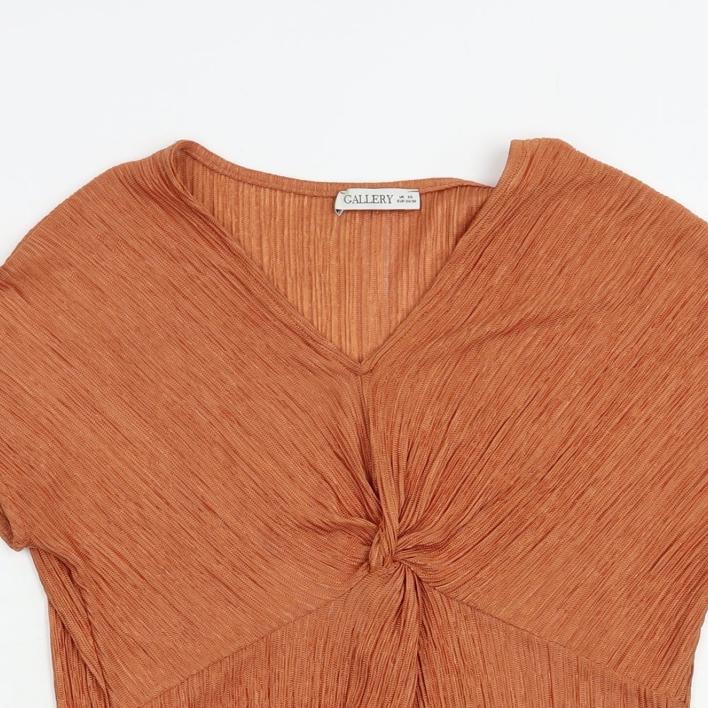 Gallery Womens Orange  Polyester Basic Blouse Size XS V-Neck
