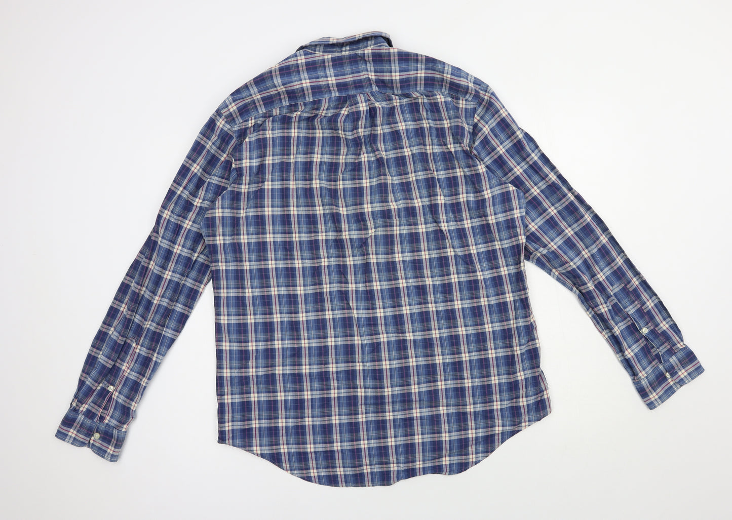Polo Ralph Lauren Mens Blue Plaid Cotton  Button-Up Size L Collared Button