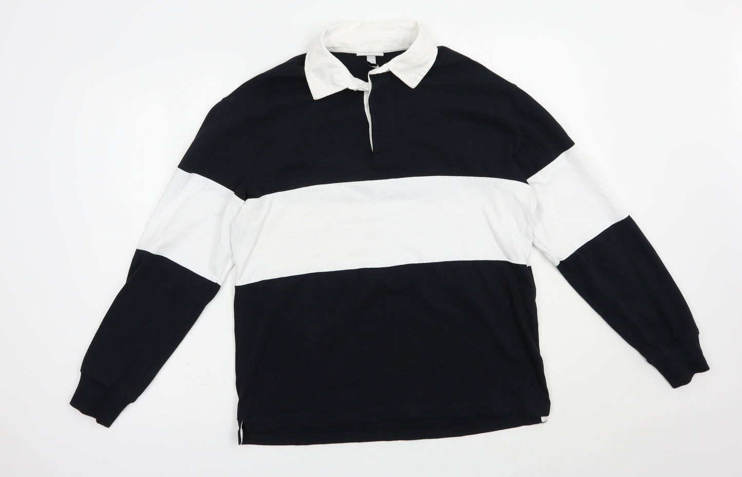 H&M Mens Blue Colourblock Cotton  Polo Size S Collared Button