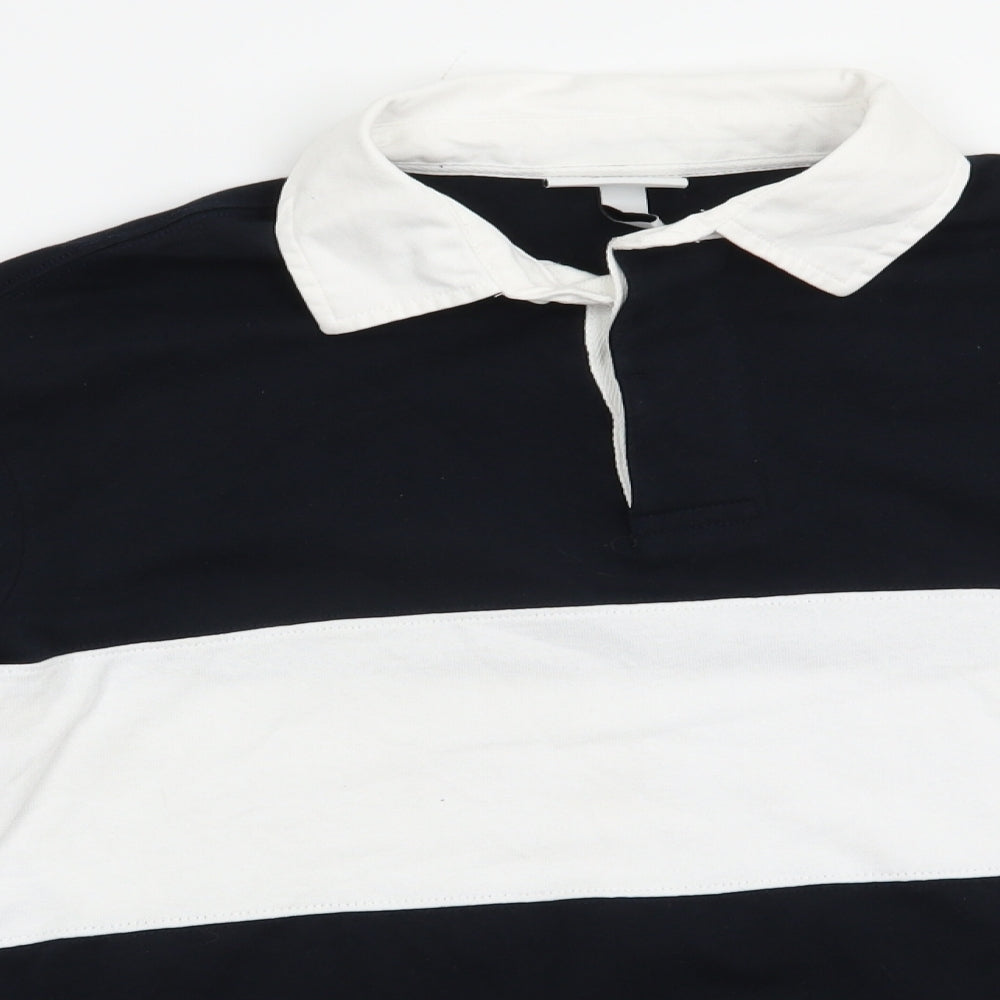 H&M Mens Blue Colourblock Cotton  Polo Size S Collared Button