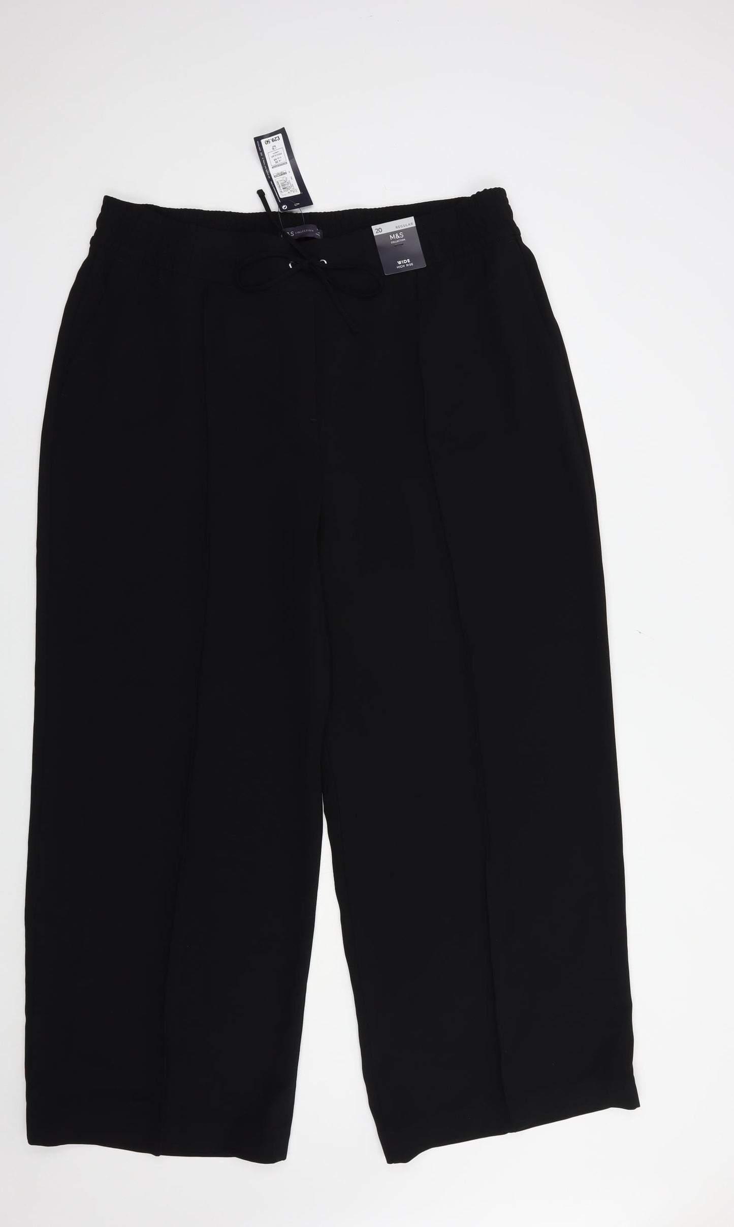 Marks and Spencer Womens Black  Polyester Dress Pants Trousers Size 20 L31 in Regular Drawstring