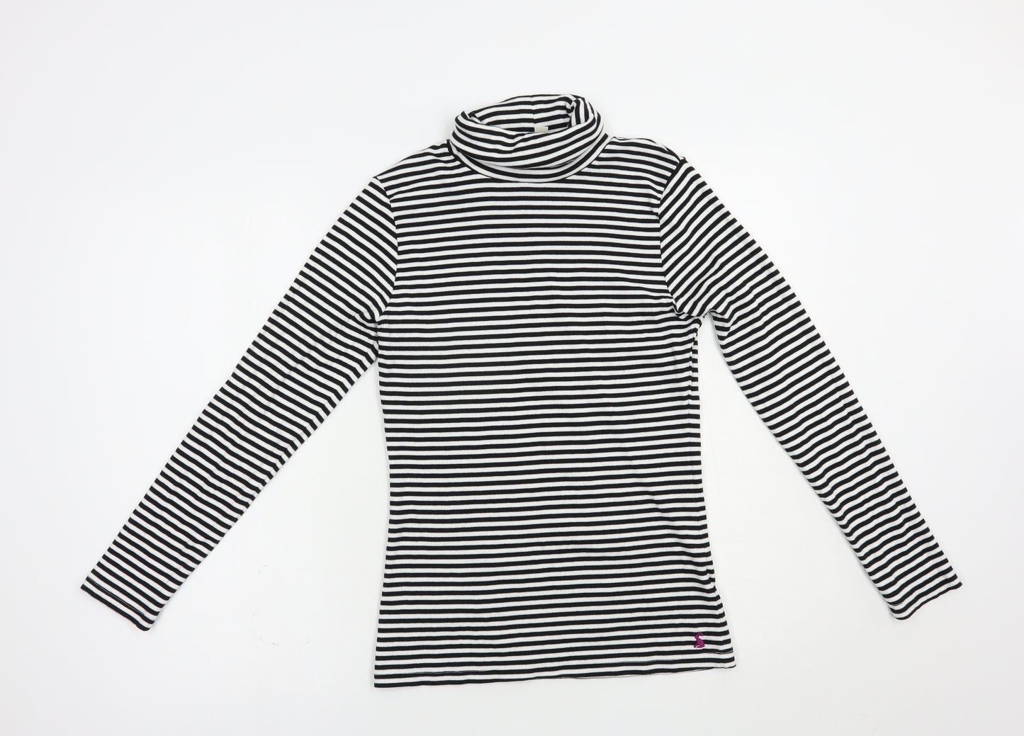 Joules Womens White Striped Cotton Basic Blouse Size 12 Roll Neck