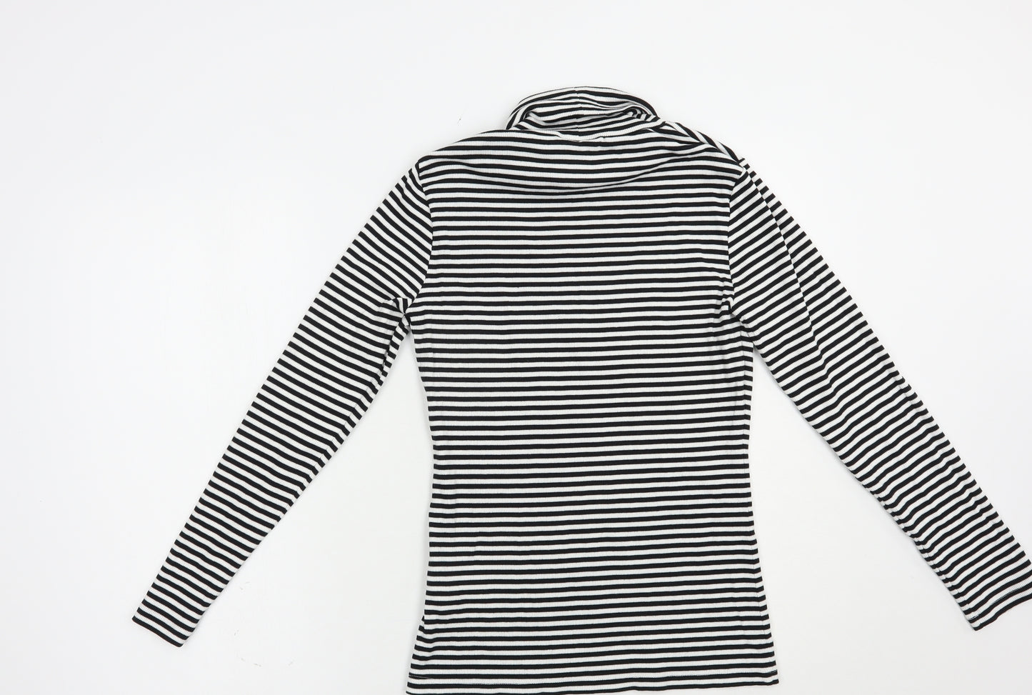 Joules Womens White Striped Cotton Basic Blouse Size 12 Roll Neck