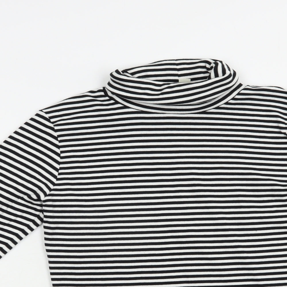 Joules Womens White Striped Cotton Basic Blouse Size 12 Roll Neck