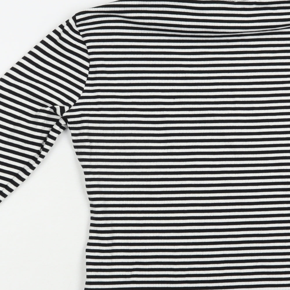 Joules Womens White Striped Cotton Basic Blouse Size 12 Roll Neck