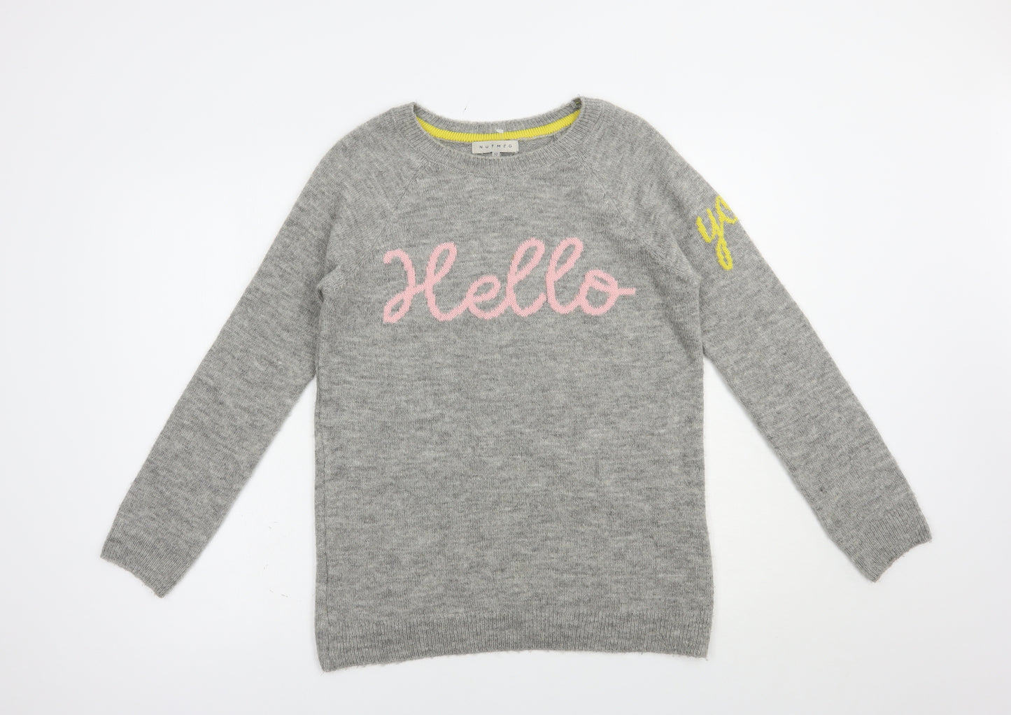 Nutmeg Womens Grey Crew Neck  Acrylic Pullover Jumper Size 10
