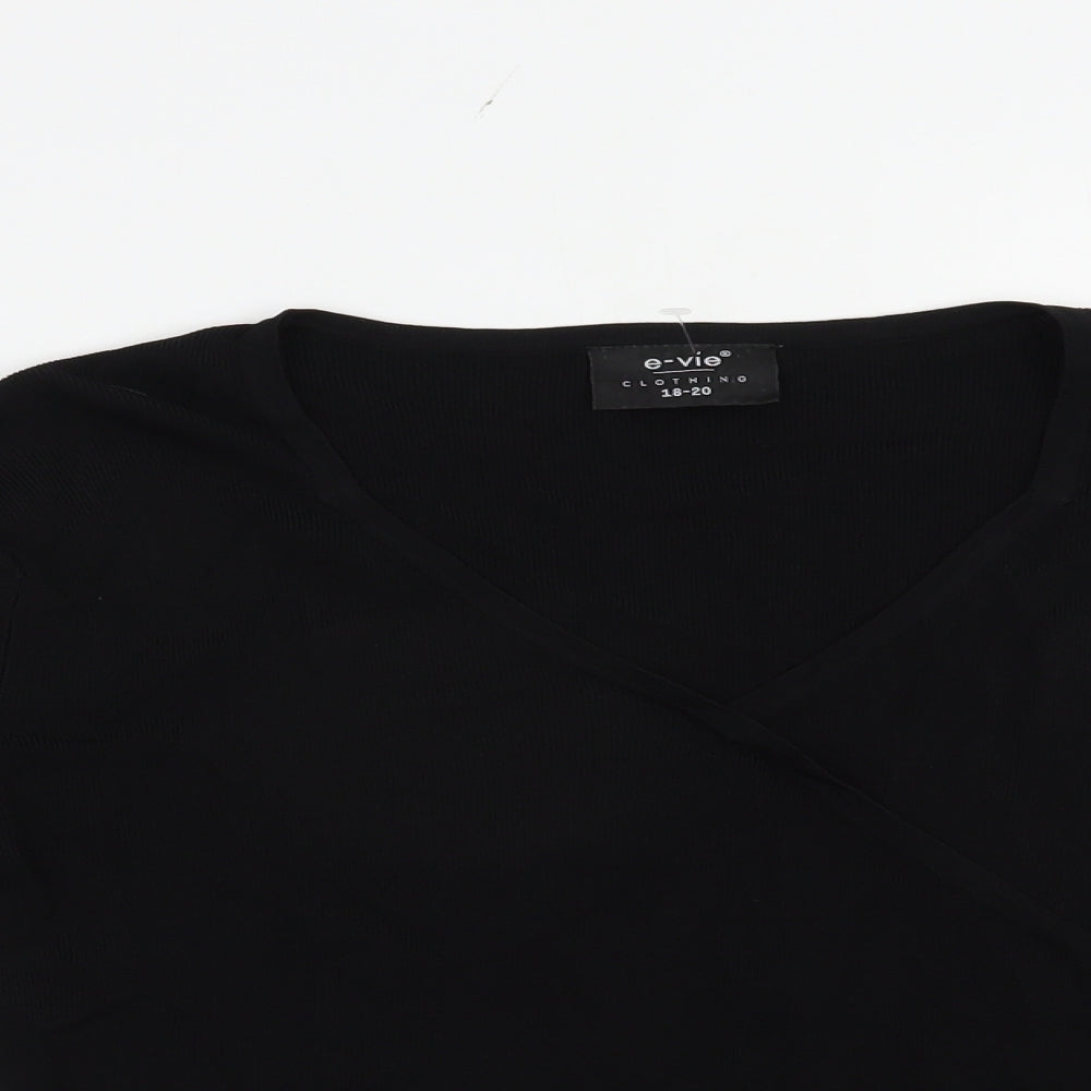 E-vie Womens Black V-Neck  Viscose Pullover Jumper Size 18