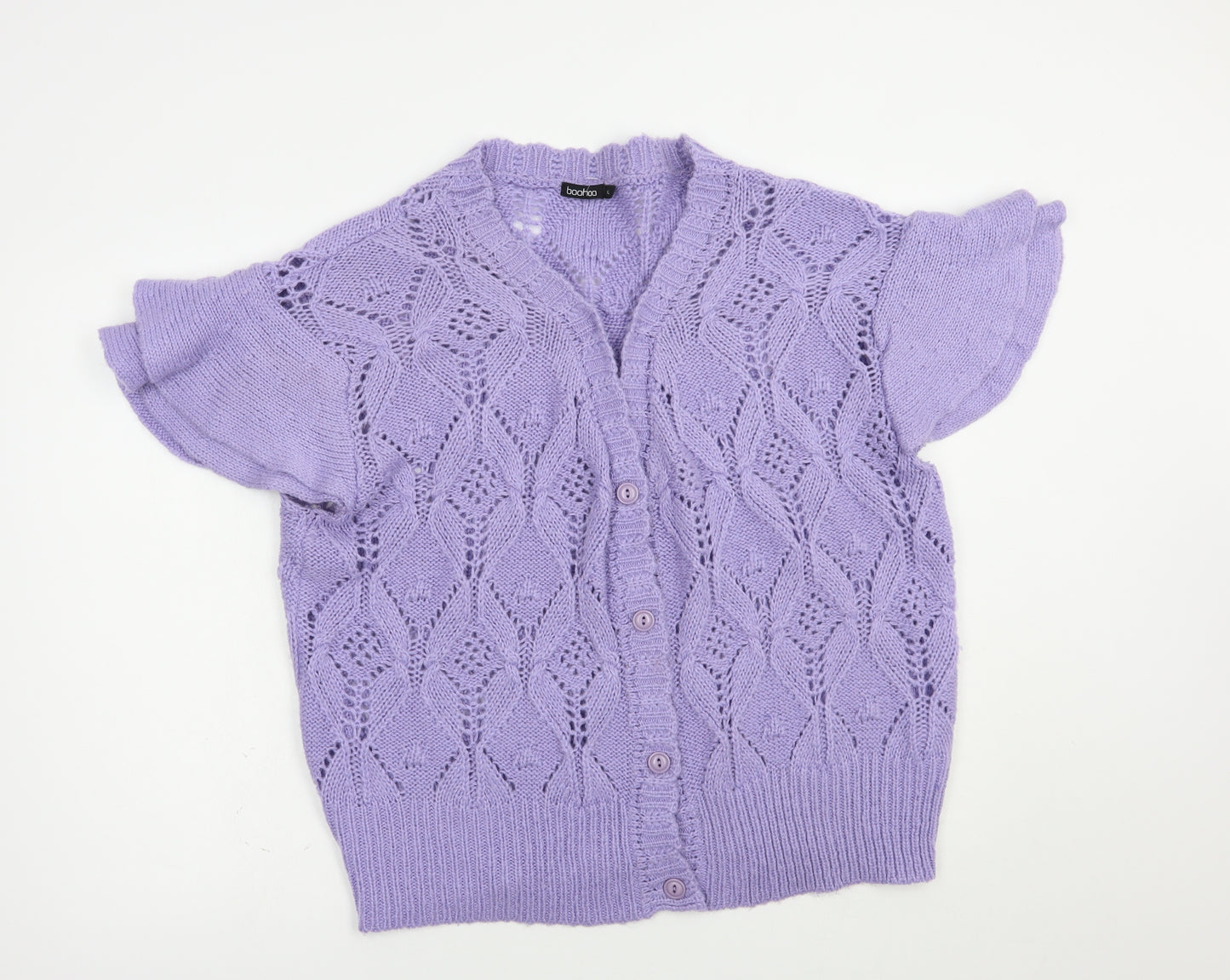 Boohoo Womens Purple V-Neck  Acrylic Cardigan Jumper Size XL